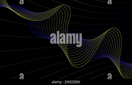 Blaue und gelbe Kurven auf schwarzem Hintergrund 3 Stock Vektor