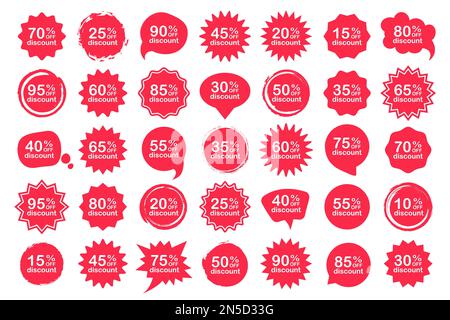 Satz verschiedener Rabattmarken in Rot in verschiedenen Formen Stock Vektor