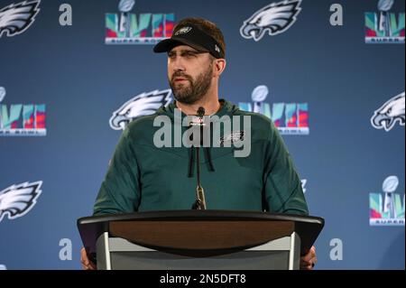 Aktenfoto von 08-02-2023 von Philadelphia Eagles Cheftrainer Nick Sirianni. Philadelphia Cheftrainer Nick Sirianni besteht darauf, dass er nicht von Rache motiviert ist, da er es mit dem ehemaligen Team Kansas City und dem Mann, der ihn gefeuert hat, im Super Bowl LVII aufnehmen will. Ausgabedatum: Donnerstag, 9. Februar 2023. Stockfoto