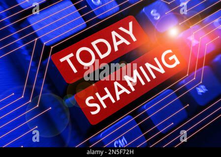 Textzeichen mit Schande. Ein Wort für Schande, Demütigung oder Misstrauen durch öffentliche Entblößung Stockfoto