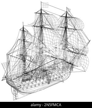 Yachten. Möwe am Himmel. Zeichnen Sie eine durchgehende Linie. Vektordarstellung. Isoliert auf weißem Hintergrund Stock Vektor