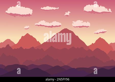Wunderschöne Berglandschaft. Schichten von Bergen. Sonnenuntergang im Freien im Hintergrund, kanadische Landschaft. Stock Vektor