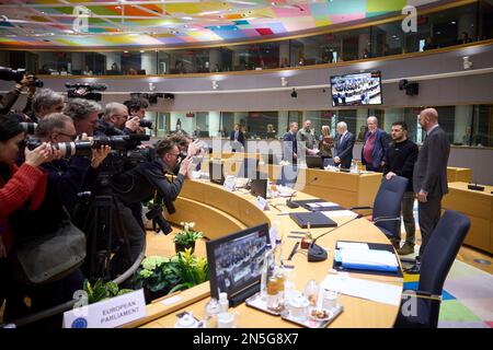 Brüssel, Belgien 09. Februar 2023. Präsident Volodymyr SELENSKYJ im EU-Parlament am 9. Februar 2023 in Brüssel. Besuch des ukrainischen Präsidenten in Belgien Kredit: Präsidialamt der Ukraine via/dpa/Alamy Live News Stockfoto