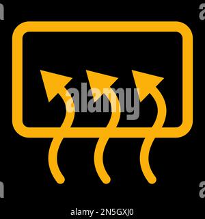 Gelbe Vektorgrafik auf schwarzem Hintergrund einer Warnleuchte auf dem Armaturenbrett für die Heckscheibenheizung Stock Vektor
