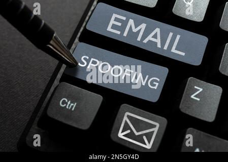 Signieren Sie mit E-Mail-Spoofing. Business Idea sichert den Zugriff und den Inhalt eines E-Mail-Kontos oder -Service Stockfoto