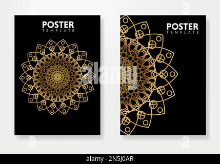 Luxuriöses Mandala-Poster-Design mit goldenem arabischem Muster im islamischen Oststil. Vorlage für Vektorbriefkopf. Stock Vektor