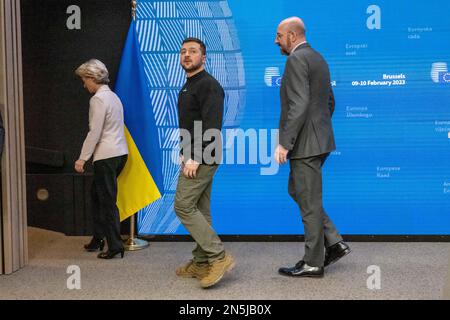 BRÜSSEL - ukrainischer Präsident Wolodimir Zelensky während einer Pressekonferenz auf einem eingefügten EU-Gipfel. Auf dem Treffen werden unter anderem die Unterstützung der Ukraine durch die EU und die wachsenden Migrationsprobleme in Europa erörtert. ANP JONAS ROOSENS niederlande raus - belgien raus Stockfoto