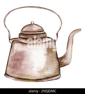 Handbemalte Aquarelle, rostig, altes Element. Ein altes rostiges Emaille-Element. Handgezeichnet in Aquarell auf weißem Hintergrund. Stockfoto