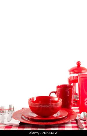 Tisch mit einer Gingham Place Matte zum Essen Stockfoto