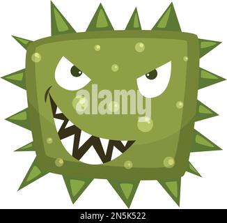 Grüner Virus-Charakter. Das böse Grinsen des Monsters Stock Vektor