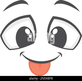 Comic-Gesicht mit ausgestreckter Zunge. Spielerische Cartoon-Emoji Stock Vektor