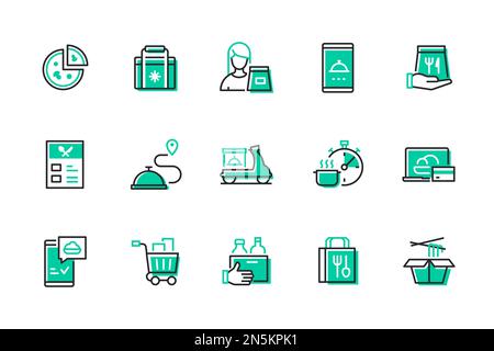 Food Delivery - modernes Line Design Stil Ikonen gesetzt Stock Vektor