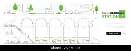 U-Bahn-Station - modernes Vektorbanner im dünnen Stil Stock Vektor