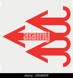 Darstellung des Symbols mit dem Richtungspfeil auf drei Flächen Stock Vektor