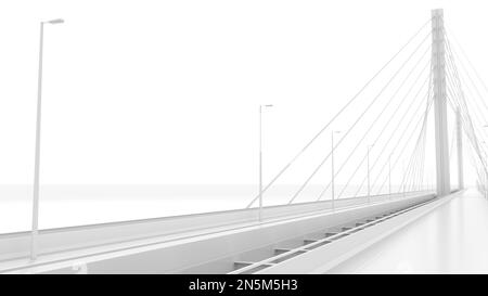 Perspektivische Ansicht der Hängebrücke, digitales Modell isoliert auf weiß, 3D-Darstellung Stockfoto