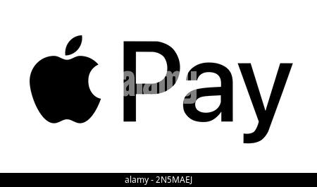 MYKOLAIV, UKRAINE - 18. JANUAR 2021: Logo des Apple Pay-Zahlungssystems auf weißem Hintergrund, Illustration Stockfoto