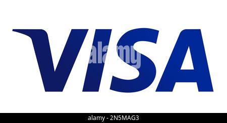 MYKOLAIV, UKRAINE - 18. JANUAR 2021: Logo des Visa-Zahlungssystems auf weißem Hintergrund, Illustration Stockfoto