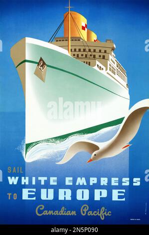 Segeltörn Weiße Kaiserin nach Europa. Canadian Pacific von Roger Couillard (1910-1999). Poster wurde 1950 in Kanada veröffentlicht. Stockfoto