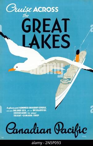 Bootstour über die Großen Seen. Eine angenehme Sommerrundfahrt, ein Binnenmeer oder ein herrlicher Zwischenstopp auf Ihrer Reise durch Kanada. Kanadischer Pazifik von Norman Fraser (1930-1953). Poster veröffentlicht 1936. Stockfoto
