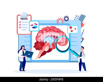 Arzt Neurochirurg, Neurologe Wissenschaftler Untersuchen Gehirn.Digitale Behandlung Gutartiger Tumor.Magnetresonanztomographie.Forschungsstudie.Klinische Untersuchung Stockfoto