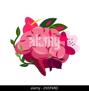 Wunderschön Blühendes Gehirn System, Cerebrum Struktur.Blume Anatomy.Floral Internal Organ.Neurology Organ.Cerebellum Health.Anatomical Bright Healthy Br Stockfoto