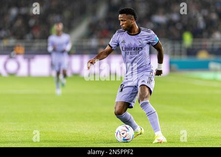 Rabat, Marokko. 08. Februar 2023. Prince Moulay Abdellah Stadium Vini Jr von Real Madrid während eines Spiels zwischen Al Ahly und Real Madrid, gültig für das Halbfinale der FIFA Club Weltmeisterschaft 2022, das im Prince Moulay Abdellah Stadium in Rabat, Marokko stattfindet (Richard Callis/SPP). Kredit: SPP Sport Press Photo. Alamy Live News Stockfoto