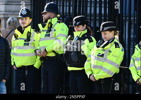 Polizeibeamte bewachen den Eingang zur Downing Street, London. UK Stockfoto