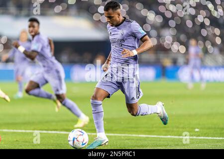 Rabat, Marokko. 08. Februar 2023. Prince Moulay Abdellah Stadium Rodrygo von Real Madrid feiert während des Spiels zwischen Al Ahly und Real Madrid, gültig für das Halbfinale der FIFA Club Weltmeisterschaft 2022, das im Prince Moulay Abdellah Stadium in Rabat, Marokko stattfindet (Richard Callis/SPP). Guthaben: SPP Sport Press Photo. Alamy Live News Stockfoto