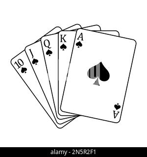 Spielkarten - eine Pokerhand bestehend aus einem Royal Flush Pik 10 J Q K A, Vektordarstellung isoliert auf Weiß Stock Vektor