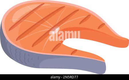 Gegrilltes Fischstück. Cartoon-Ikone mit gebratenem Steak isoliert auf weißem Hintergrund Stock Vektor