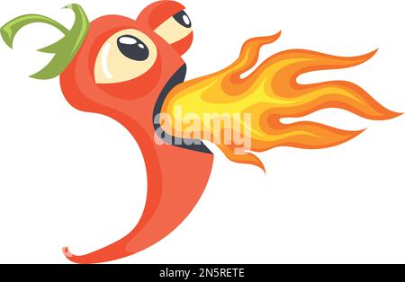 Brennendes rotes Pfeffermaskottchen. Cartoon heißes Chili isoliert auf weißem Hintergrund Stock Vektor