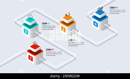 Infografik-Vorlage mit Symbolen und 4 Optionen oder Schritten. Kann für Workflow-Layout, Diagramm, Banner, webdesign verwendet werden. Vektor illustratio5 Stock Vektor