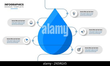 Infografik-Vorlage mit Symbolen und 5 Optionen oder Schritten. Wassertropfen. Kann für Workflow-Layout, Diagramm, Banner, webdesign verwendet werden. Vektordarstellung Stock Vektor