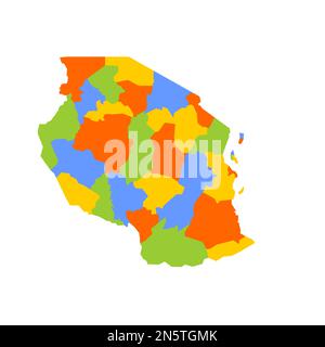 Tansania politische Karte der Verwaltungsabteilungen - Regionen. Leere farbige Vektorkarte. Stock Vektor