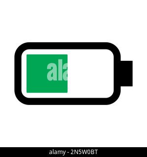 Zeile mit halbem Batteriesymbol auf weißem Hintergrund isoliert. Schwarzer, flacher Klassiker mit modernem Umriss. Lineares Symbol und bearbeitbare Kontur. Einfach und Pixel Stock Vektor