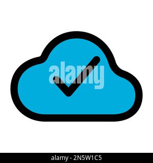 Wolke fertig, Symbollinie isoliert auf weißem Hintergrund. Schwarzer, flacher Klassiker mit modernem Umriss. Lineares Symbol und bearbeitbare Kontur. Einfach und Pixel p Stock Vektor