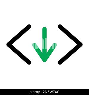 Symbolzeile für Code-Download isoliert auf weißem Hintergrund. Schwarzer, flacher Klassiker mit modernem Umriss. Lineares Symbol und bearbeitbare Kontur. Einfach und pixelig Stock Vektor