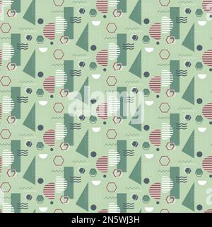 Memphis-Muster. Modernes Design mit geometrischen Formen - Kreise und Linien, Dreiecke und Streifen. Stock Vektor