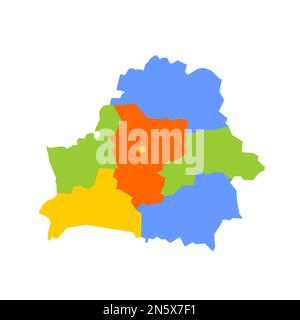 Weißrussland: Politische Karte der Verwaltungsabteilungen - Regionen und eine autonome Stadt. Leere farbige Vektorkarte. Stock Vektor