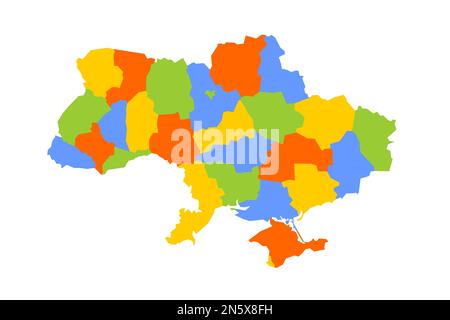 Politische Karte der ukrainischen Verwaltungseinheiten - Regionen, zwei Städte mit Sonderstatus Kiew und Sewastopol und autonome republik Krim. Leere farbige Vektorkarte. Stock Vektor