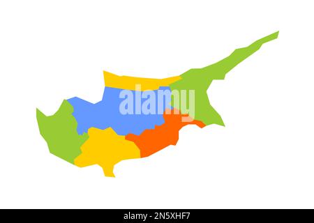 Zyperns politische Karte der Verwaltungsbezirke. Leere farbige Vektorkarte. Stock Vektor