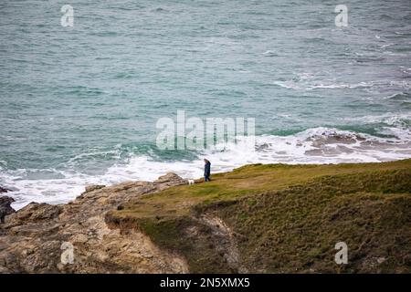 Blick vom Polurrian Hotel auf die Lizard in Cornwall Stockfoto