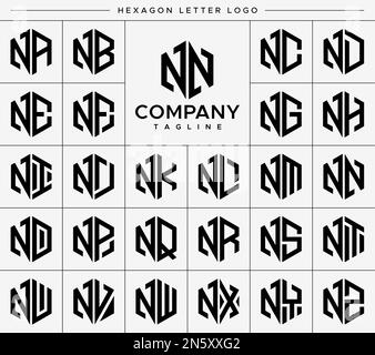 Modernes Vektorset mit sechseckigem N-Buchstaben-Design. Sechseckige NN N-Logo-Grafik. Stock Vektor