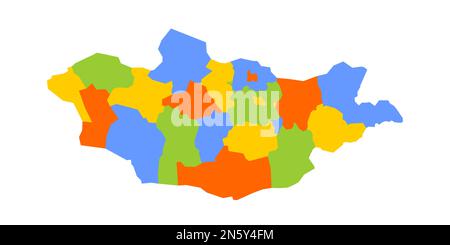 Politische Karte der Mongolei der Verwaltungsabteilungen - Provinzen und khot Ulaanbaatar. Leere farbige Vektorkarte. Stock Vektor