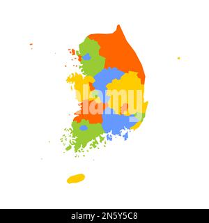 Südkorea politische Karte der Verwaltungseinheiten - Provinzen, Metropolstädte, Sonderstadt Seolu und besondere selbstverwaltende Städte in Sejong. Leere farbige Vektorkarte. Stock Vektor