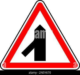 Vektorgrafik einer britischen Verschmelzung vom linken Straßenschild. Es besteht aus einer Darstellung des Straßenverlaufs in einem roten Dreieck Stock Vektor