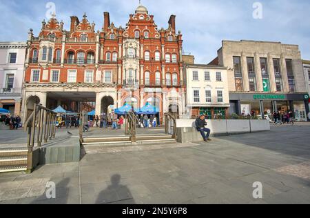 Marktstände im Stadtzentrum in Ipswich, Großbritannien Stockfoto
