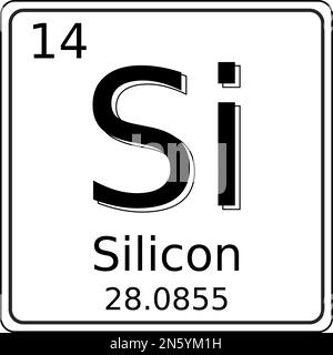 Schwarz-weiße Vektorgrafik des Symbols des Silizium (Si)-Elements im Periodensystem der Elemente. Sie enthält auch die Atomnummer und ato Stock Vektor