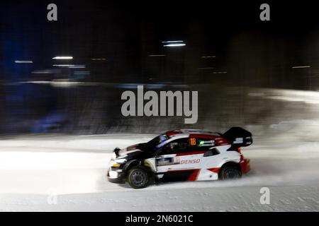 County, Schweden - 09/02/2023, 18 Takamoto KATSUTA (JPN), Aaron JOHNSTON (IRL), TOYOTA GAZOO RACING WRT, TOYOTA GR Yaris Rally1 Hybrid, WRC, Action während der Rally Sweden 2023, 2. Runde der WRC World Rally Car Championship 2023, vom 9. Bis 12. Februar 2023 in Umea, Vasterbotten County, Schweden - Photo: Nikos Katikis/DPPI/LiveMedia Stockfoto