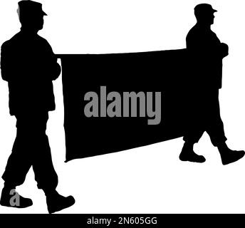 Silhouette von Soldaten, die während einer Parade ein Banner tragen Stock Vektor